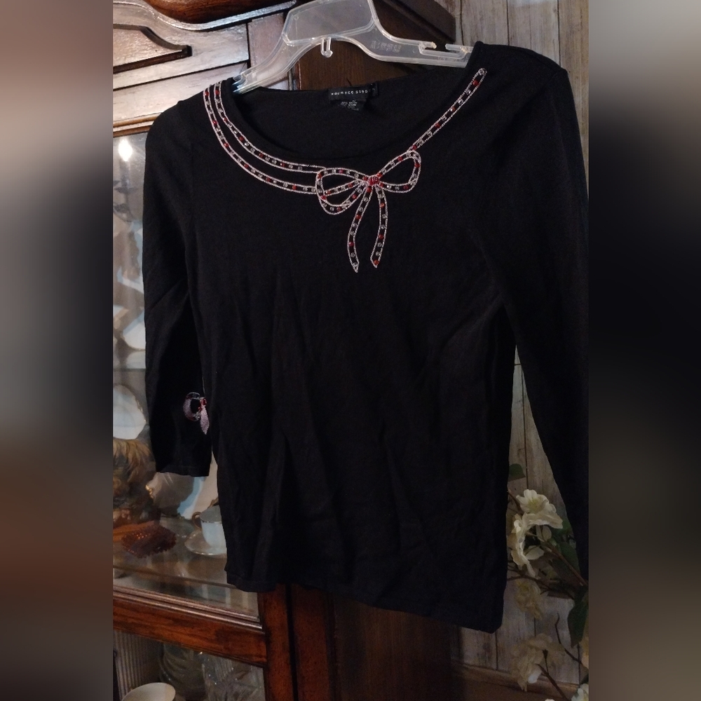 Maurice Sasson Black Top with Bow Detail (M)